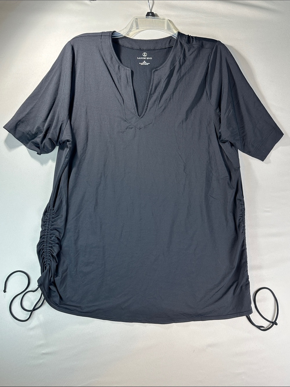 Lands' End Split-Neck Short Sleeve Shirt Women’s 1X Top Ruched sides